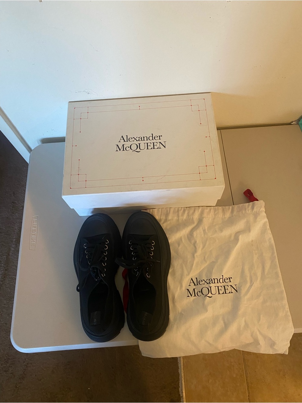 Alexander McQueen Mens Black Chunky Sole Canvas Low Top Loafer sneaker - Picture 5 of 12